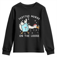 Funny ER Nurse Goose Christmas Youth Sweatshirt Festive Nurses On The Loose - Wonder Print Shop