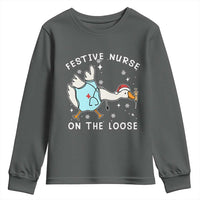 Funny ER Nurse Goose Christmas Youth Sweatshirt Festive Nurses On The Loose - Wonder Print Shop