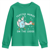 Funny ER Nurse Goose Christmas Youth Sweatshirt Festive Nurses On The Loose - Wonder Print Shop