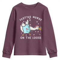 Funny ER Nurse Goose Christmas Youth Sweatshirt Festive Nurses On The Loose - Wonder Print Shop
