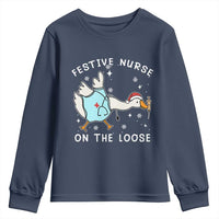 Funny ER Nurse Goose Christmas Youth Sweatshirt Festive Nurses On The Loose - Wonder Print Shop