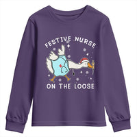 Funny ER Nurse Goose Christmas Youth Sweatshirt Festive Nurses On The Loose - Wonder Print Shop