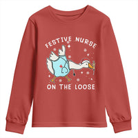 Funny ER Nurse Goose Christmas Youth Sweatshirt Festive Nurses On The Loose - Wonder Print Shop