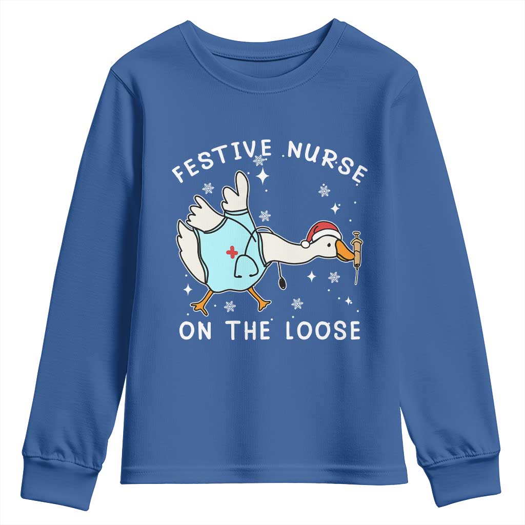 Funny ER Nurse Goose Christmas Youth Sweatshirt Festive Nurses On The Loose - Wonder Print Shop