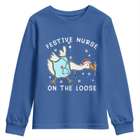 Funny ER Nurse Goose Christmas Youth Sweatshirt Festive Nurses On The Loose - Wonder Print Shop