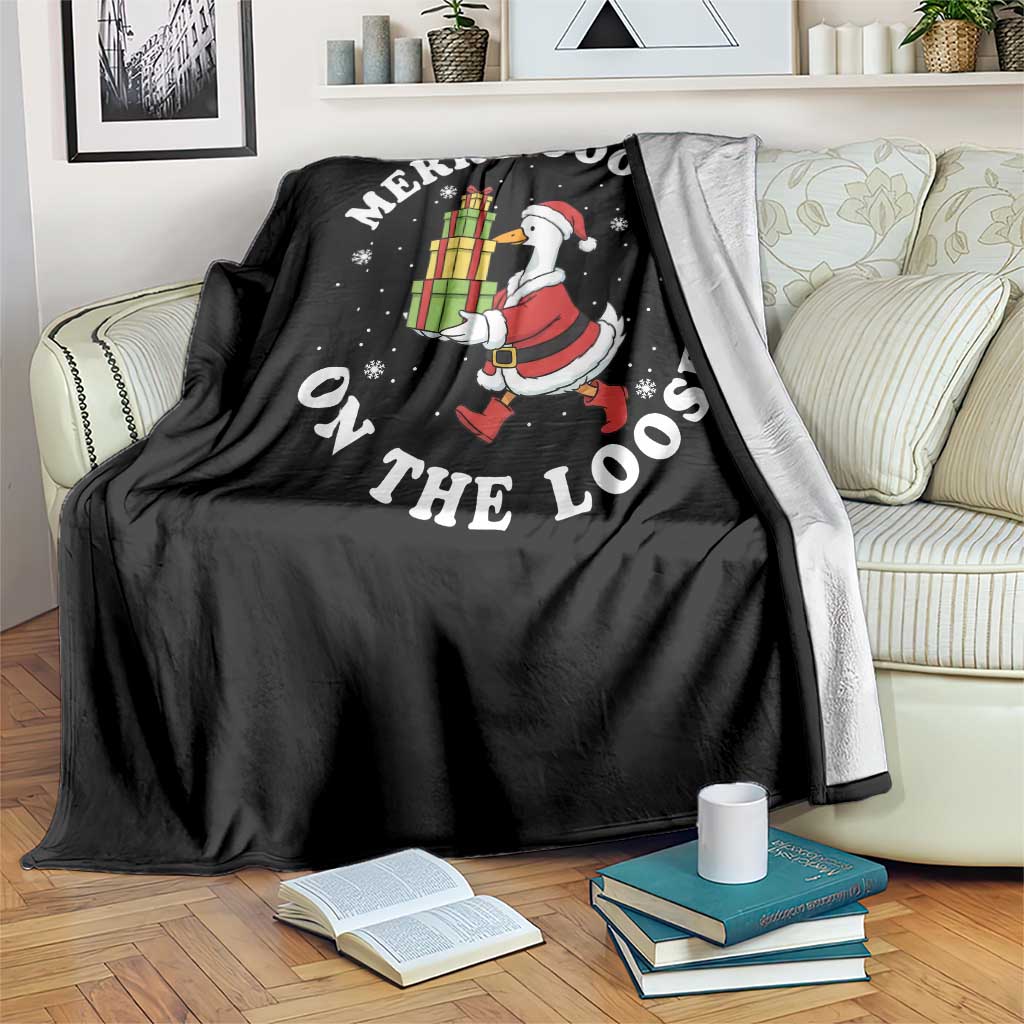 Festive Goose on The Loose Throw Blanket Funny Goose Christmas Meme - Wonder Print Shop