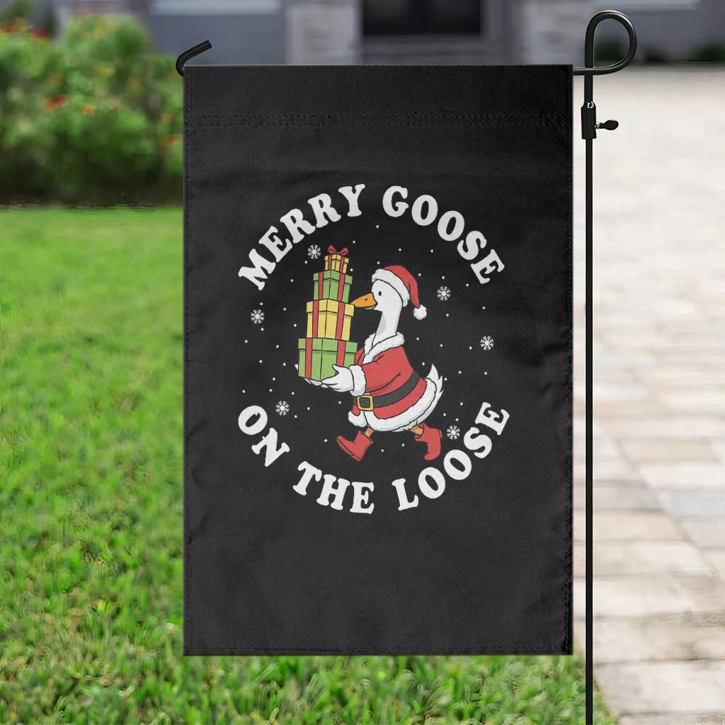Festive Goose on The Loose Garden Flag Funny Goose Christmas Meme - Wonder Print Shop