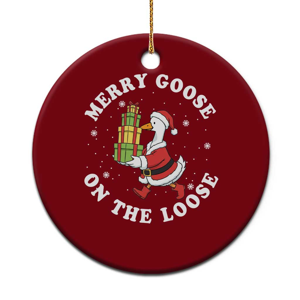Festive Goose on The Loose Ceramic Ornament Funny Goose Christmas Meme - Wonder Print Shop