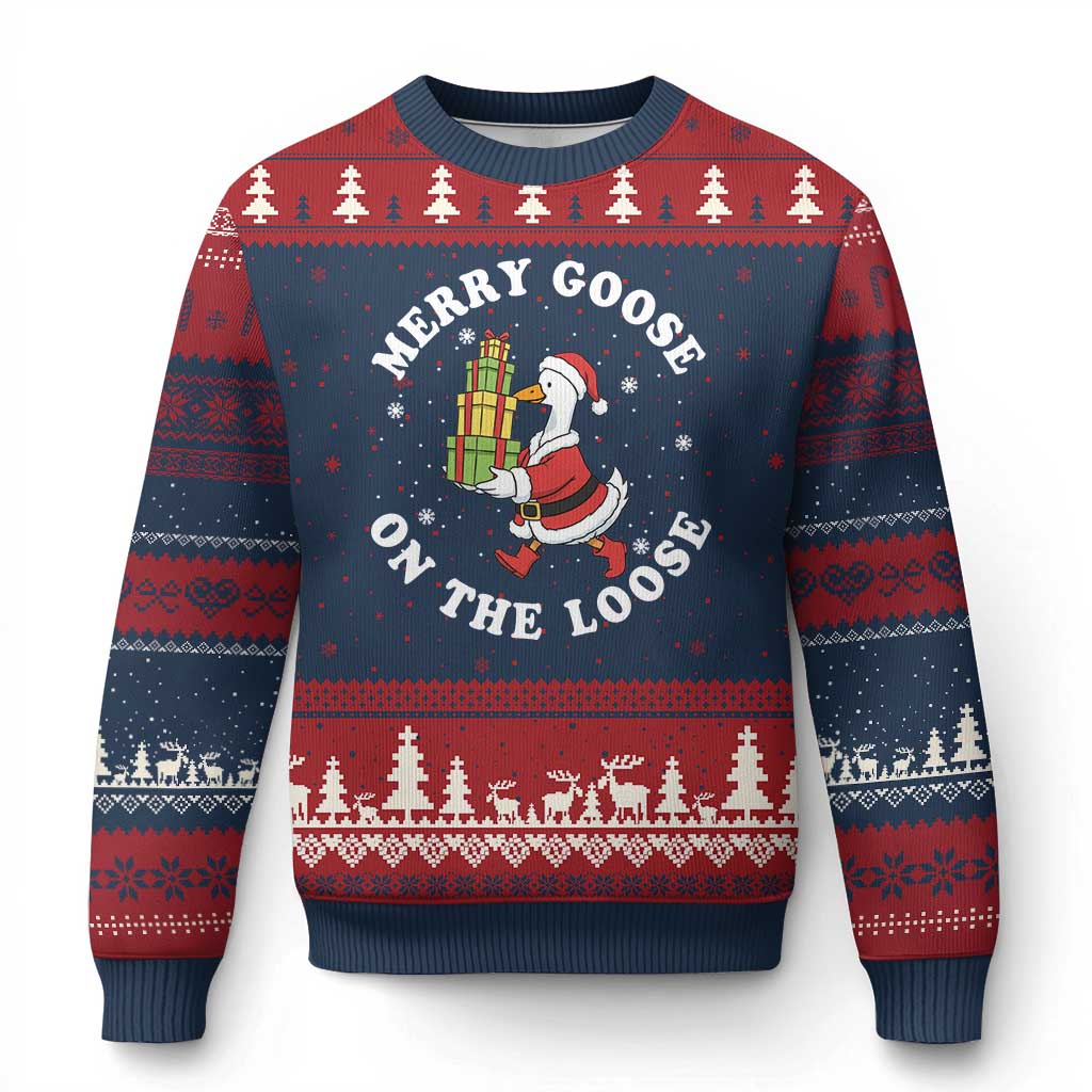 Festive Goose on The Loose Ugly Christmas Sweater Funny Goose Xmas Meme - Wonder Print Shop
