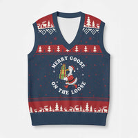 Festive Goose on The Loose V-Neck Knit Sweater Vest Funny Goose Xmas Meme - Wonder Print Shop