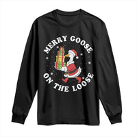 Festive Goose on The Loose Long Sleeve Shirt Funny Goose Christmas Meme - Wonder Print Shop