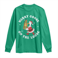 Festive Goose on The Loose Long Sleeve Shirt Funny Goose Christmas Meme - Wonder Print Shop