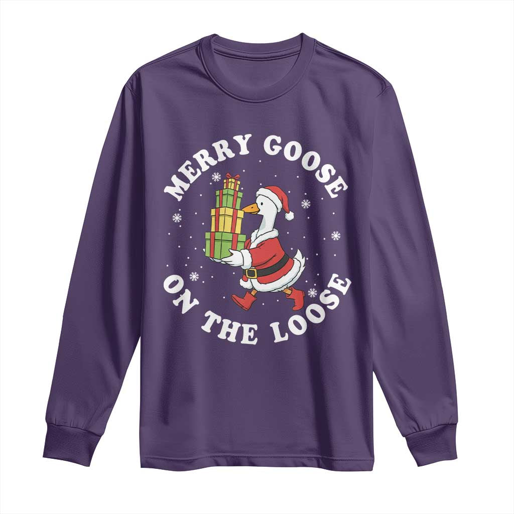 Festive Goose on The Loose Long Sleeve Shirt Funny Goose Christmas Meme - Wonder Print Shop
