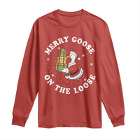 Festive Goose on The Loose Long Sleeve Shirt Funny Goose Christmas Meme - Wonder Print Shop