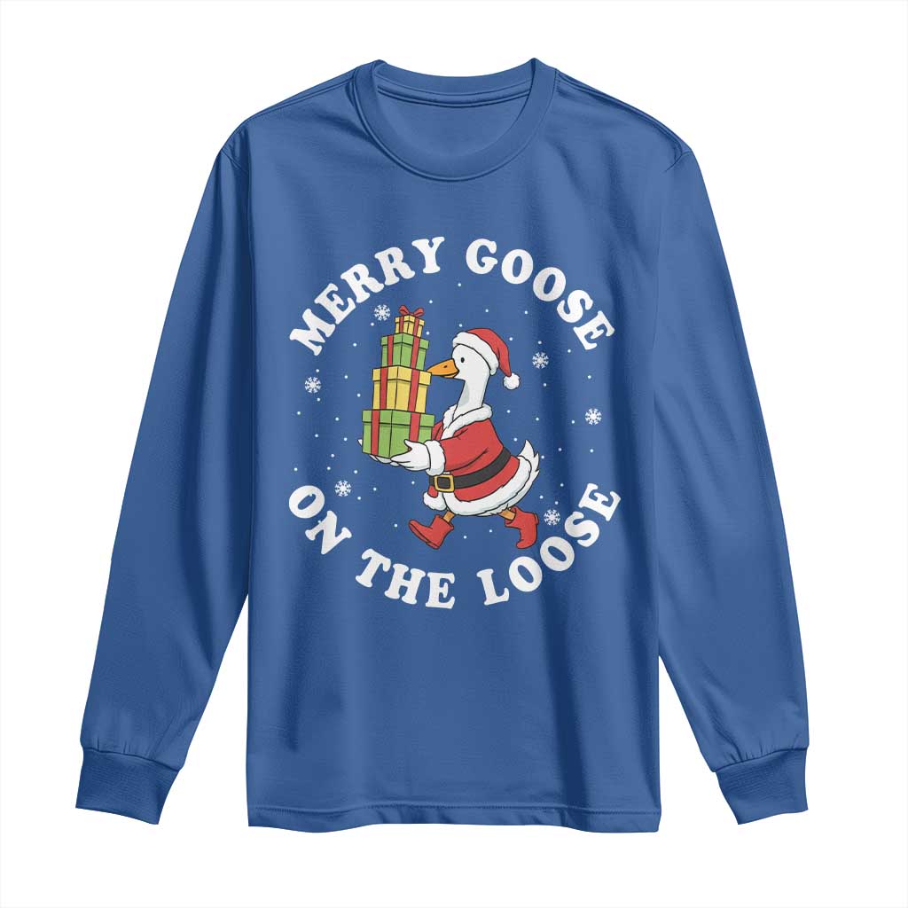 Festive Goose on The Loose Long Sleeve Shirt Funny Goose Christmas Meme - Wonder Print Shop