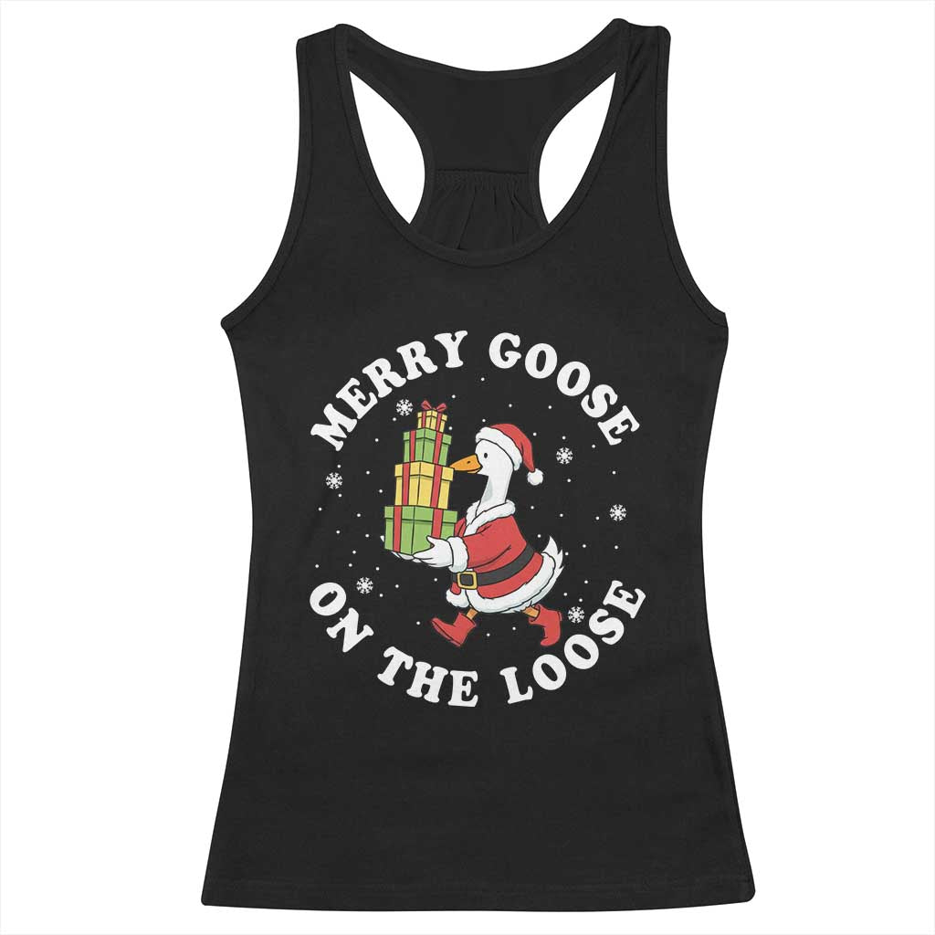 Festive Goose on The Loose Racerback Tank Top Funny Goose Christmas Meme - Wonder Print Shop