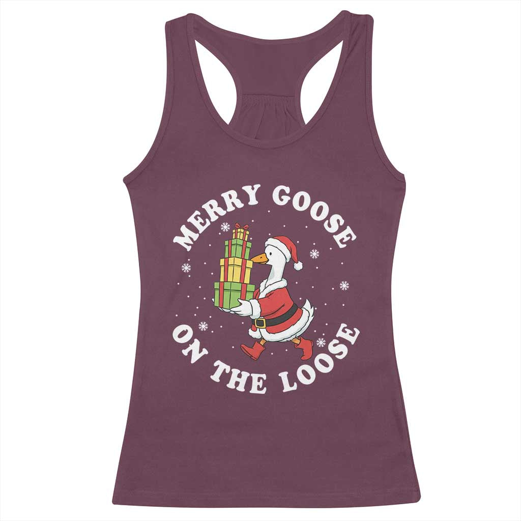 Festive Goose on The Loose Racerback Tank Top Funny Goose Christmas Meme - Wonder Print Shop