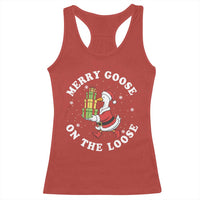 Festive Goose on The Loose Racerback Tank Top Funny Goose Christmas Meme - Wonder Print Shop