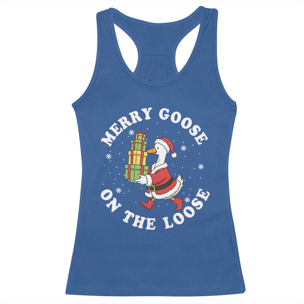Festive Goose on The Loose Racerback Tank Top Funny Goose Christmas Meme - Wonder Print Shop