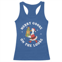 Festive Goose on The Loose Racerback Tank Top Funny Goose Christmas Meme - Wonder Print Shop
