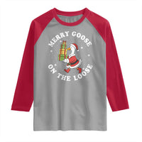Festive Goose on The Loose Raglan Shirt Funny Goose Christmas Meme - Wonder Print Shop