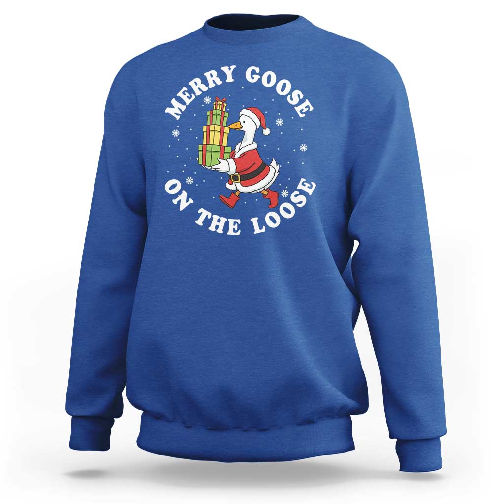 Festive Goose on The Loose Sweatshirt Funny Goose Christmas Meme - Wonder Print Shop