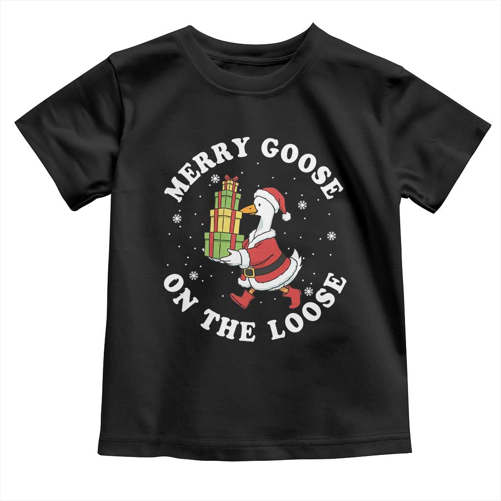 Festive Goose on The Loose Toddler T Shirt Funny Goose Christmas Meme - Wonder Print Shop