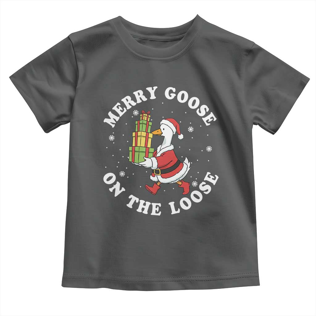 Festive Goose on The Loose Toddler T Shirt Funny Goose Christmas Meme - Wonder Print Shop