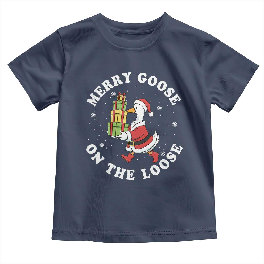 Festive Goose on The Loose Toddler T Shirt Funny Goose Christmas Meme - Wonder Print Shop