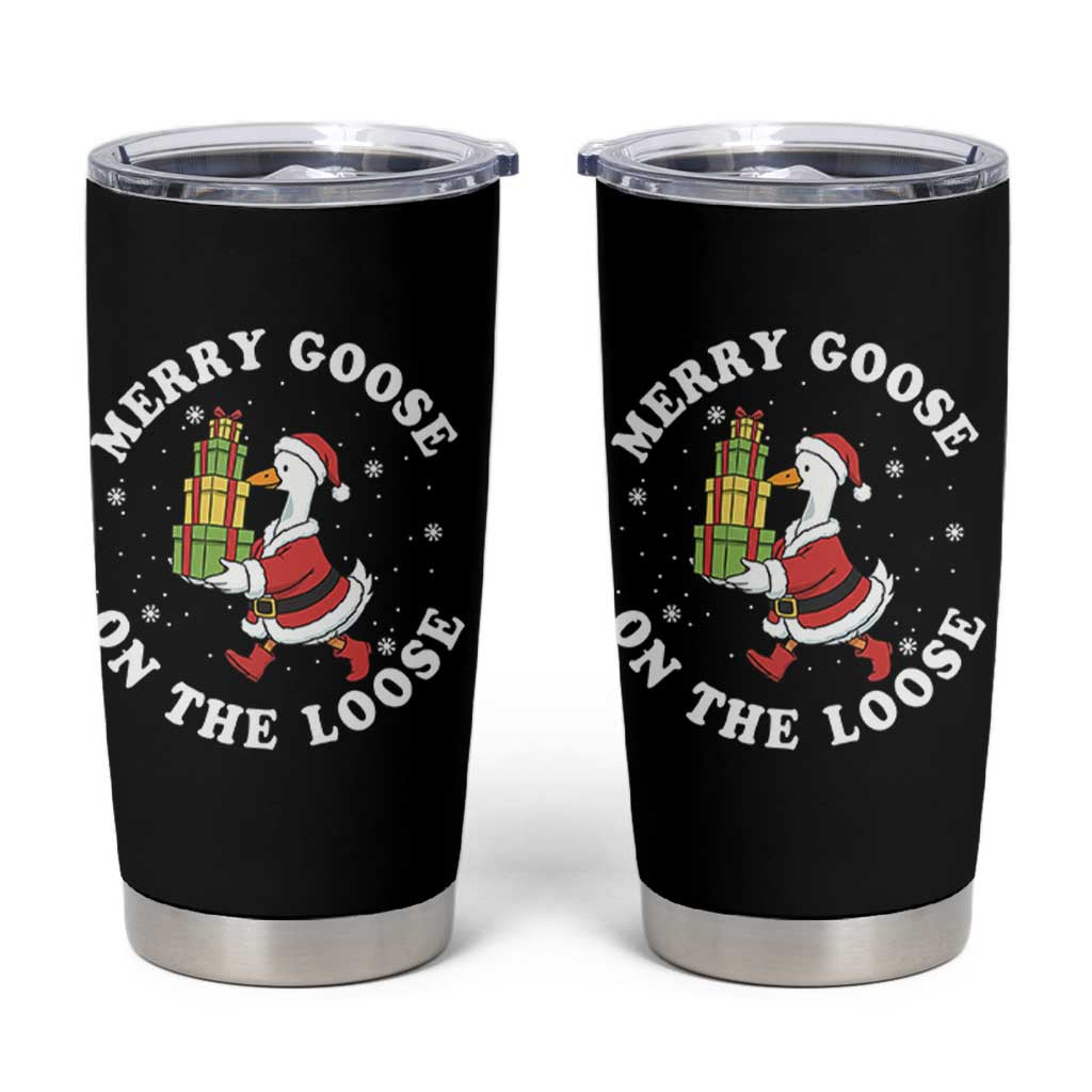 Festive Goose on The Loose Tumbler Cup Funny Goose Christmas Meme - Wonder Print Shop