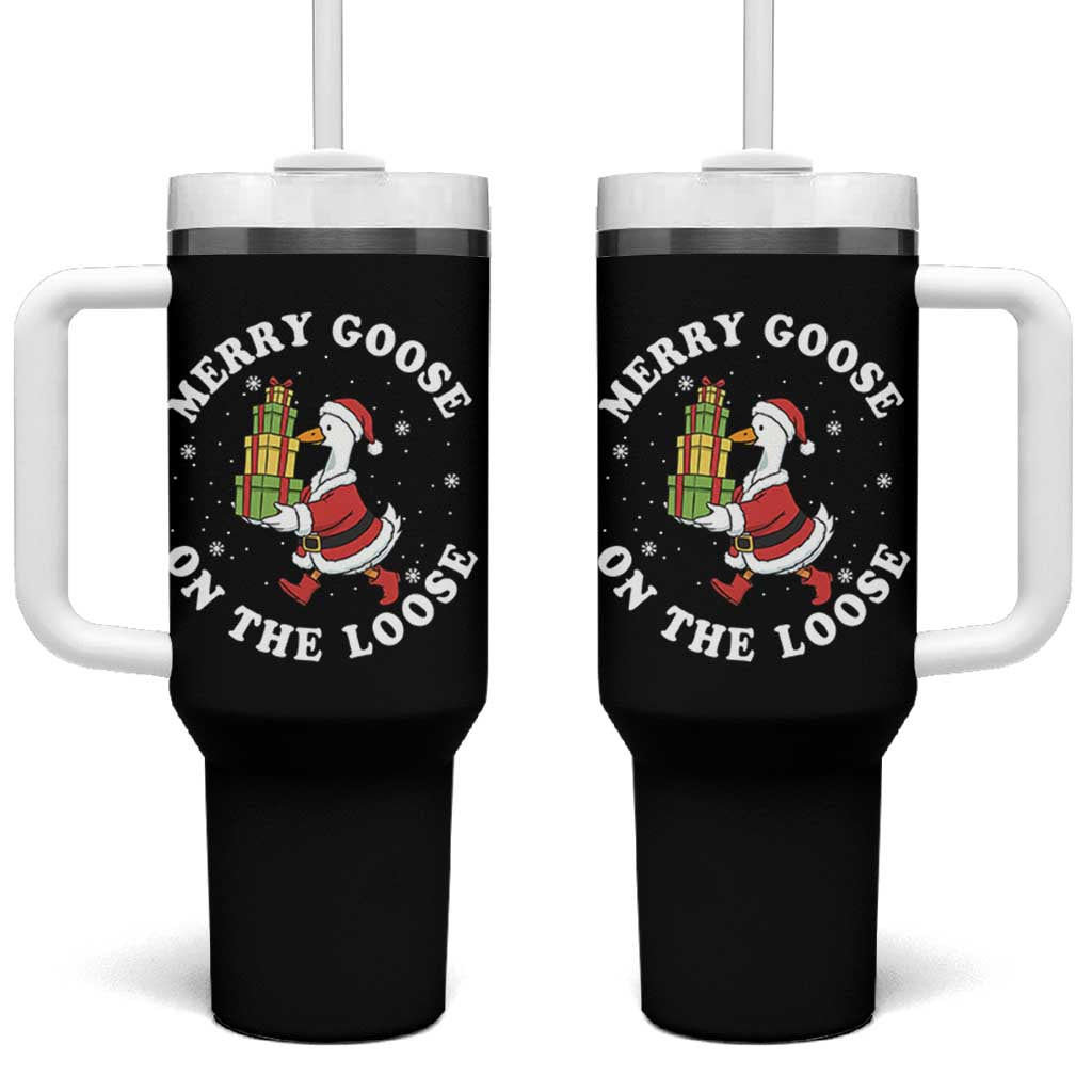 Festive Goose on The Loose Tumbler With Handle Funny Goose Christmas Meme - Wonder Print Shop