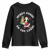 Festive Goose on The Loose Youth Sweatshirt Funny Goose Christmas Meme - Wonder Print Shop