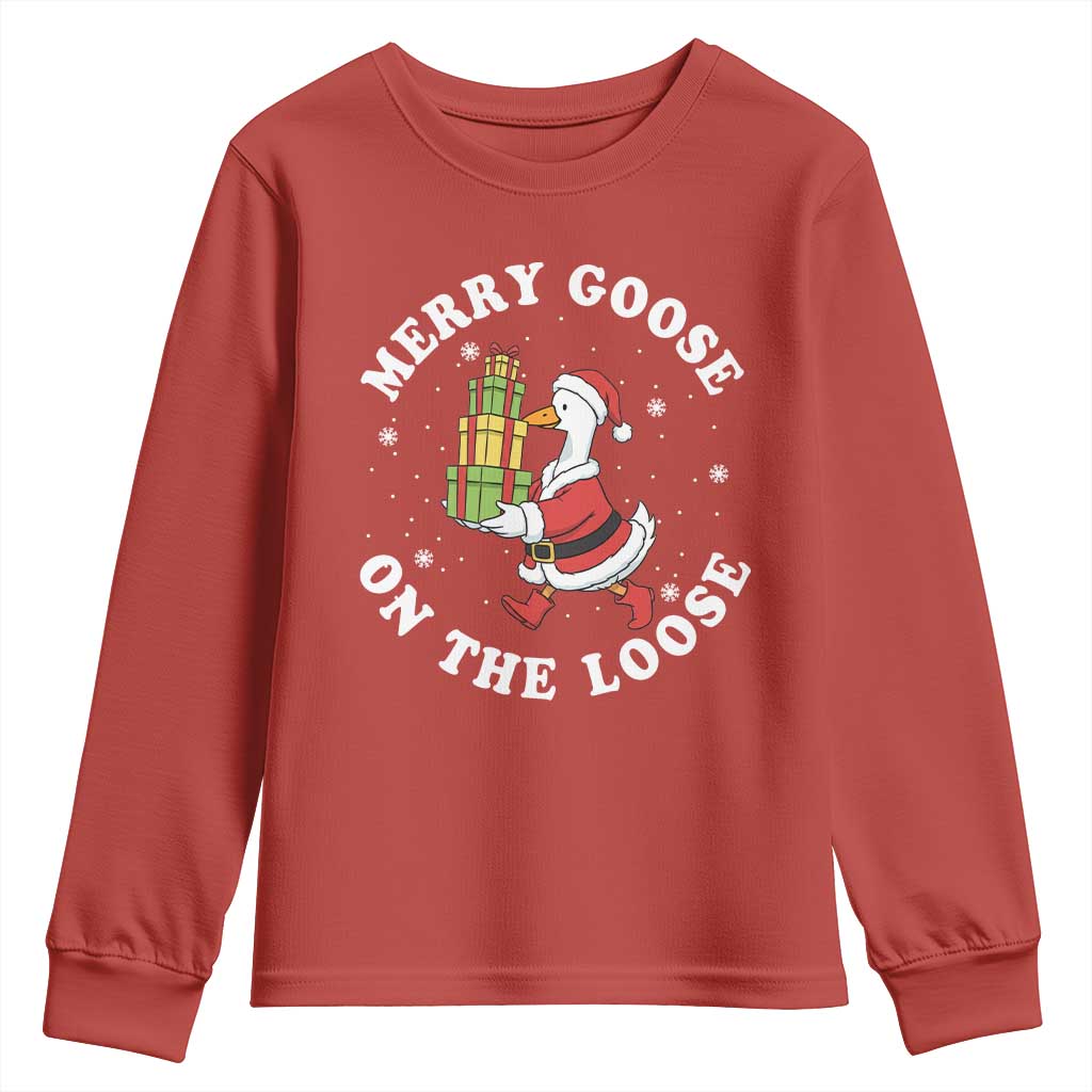 Festive Goose on The Loose Youth Sweatshirt Funny Goose Christmas Meme - Wonder Print Shop