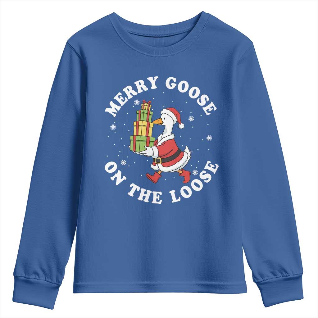 Festive Goose on The Loose Youth Sweatshirt Funny Goose Christmas Meme - Wonder Print Shop