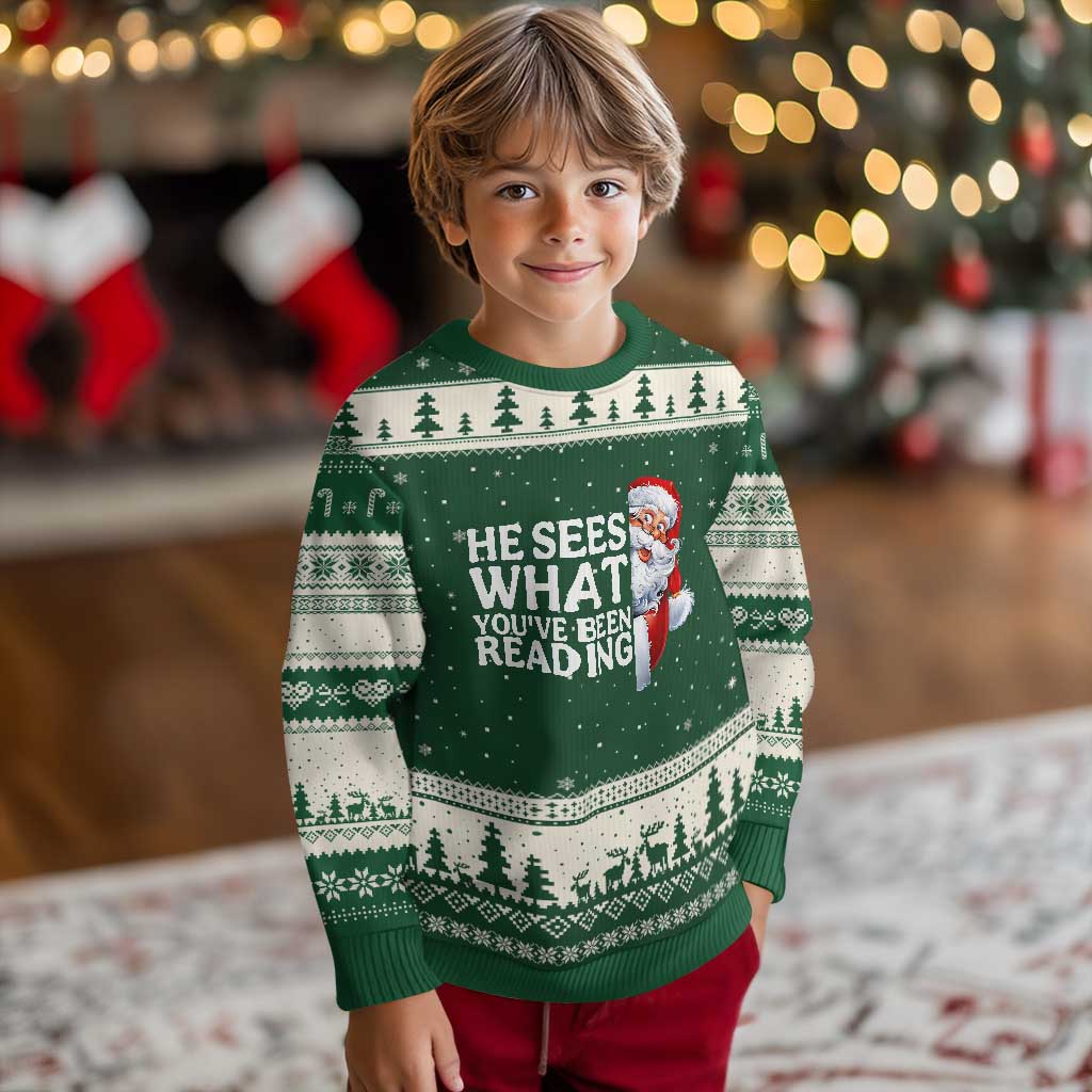 He Sees What You Have Been Reading Ugly Christmas Sweater Funny Bookish Xmas Book Lover - Wonder Print Shop