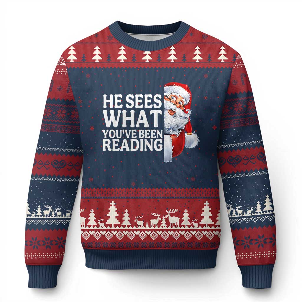 He Sees What You Have Been Reading Ugly Christmas Sweater Funny Bookish Xmas Book Lover - Wonder Print Shop