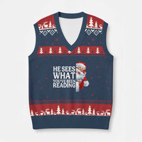 He Sees What You Have Been Reading V-Neck Knit Sweater Vest Funny Bookish Xmas Book Lover - Wonder Print Shop