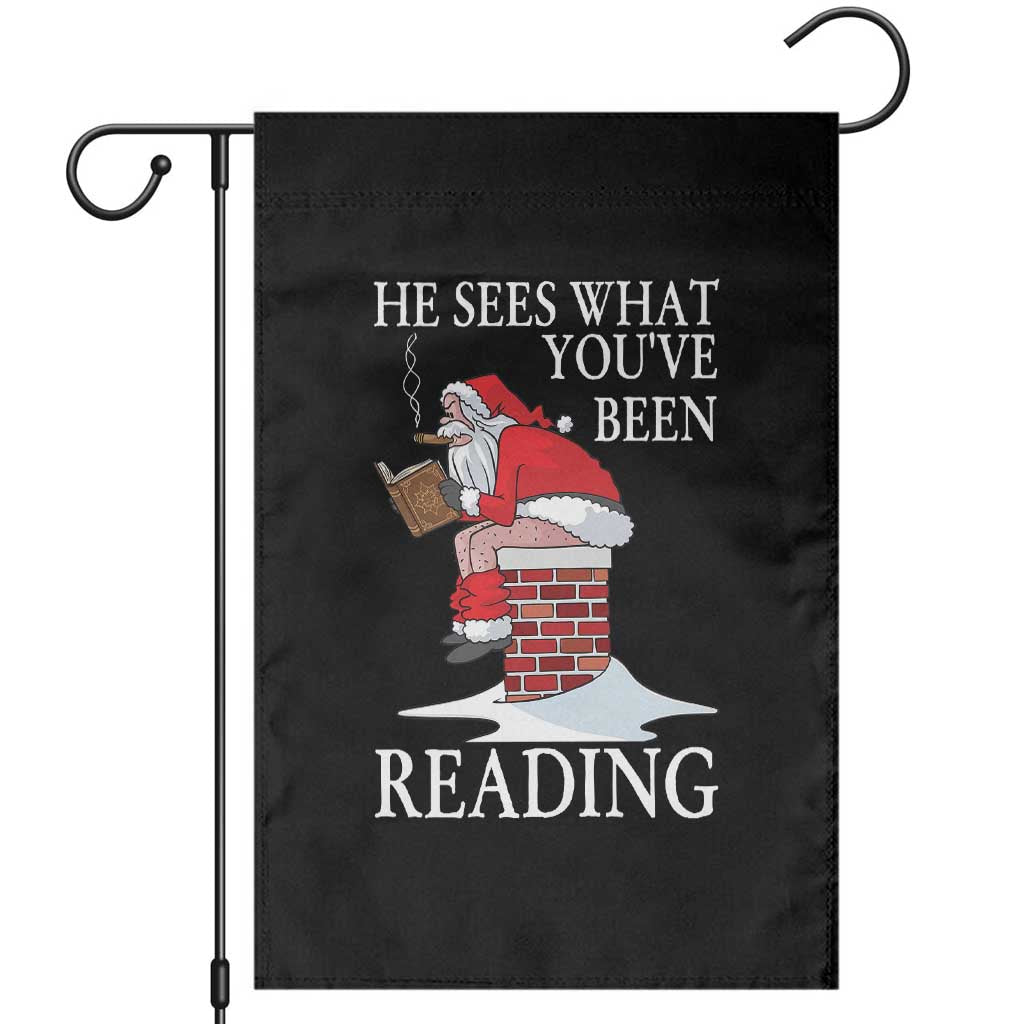 Funny Bookish Christmas Garden Flag He Sees What You Have Been Reading - Wonder Print Shop