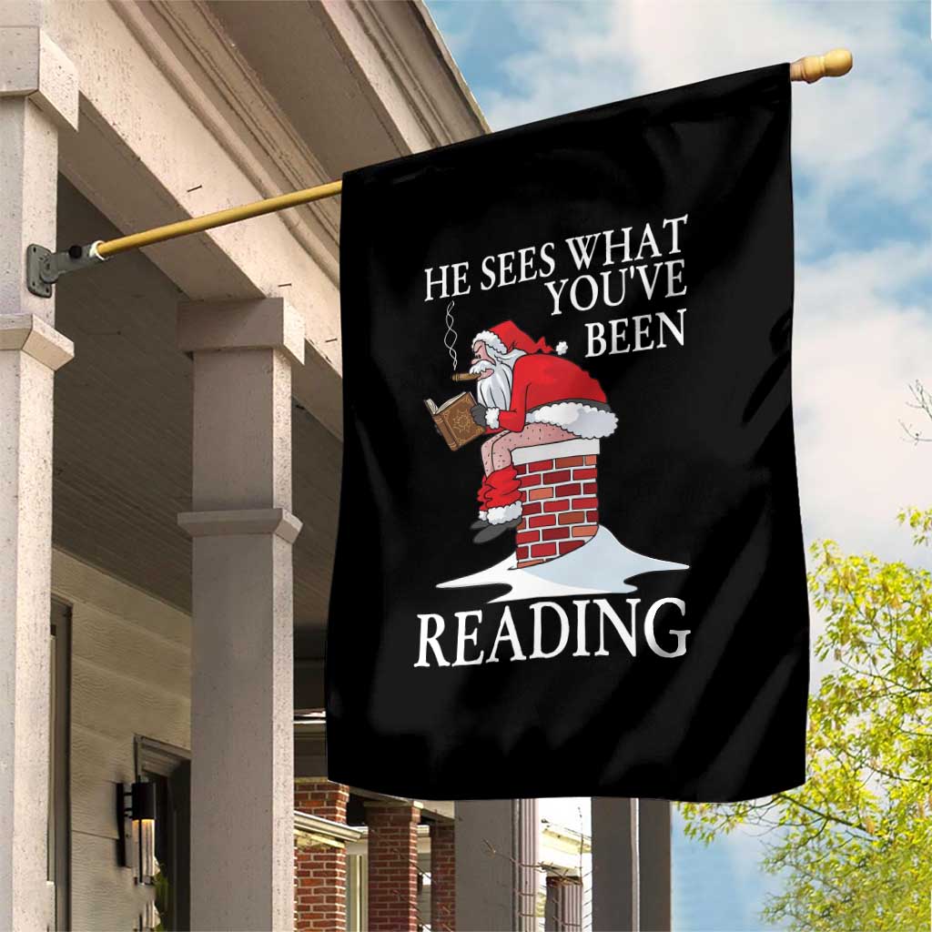 Funny Bookish Christmas Garden Flag He Sees What You Have Been Reading - Wonder Print Shop