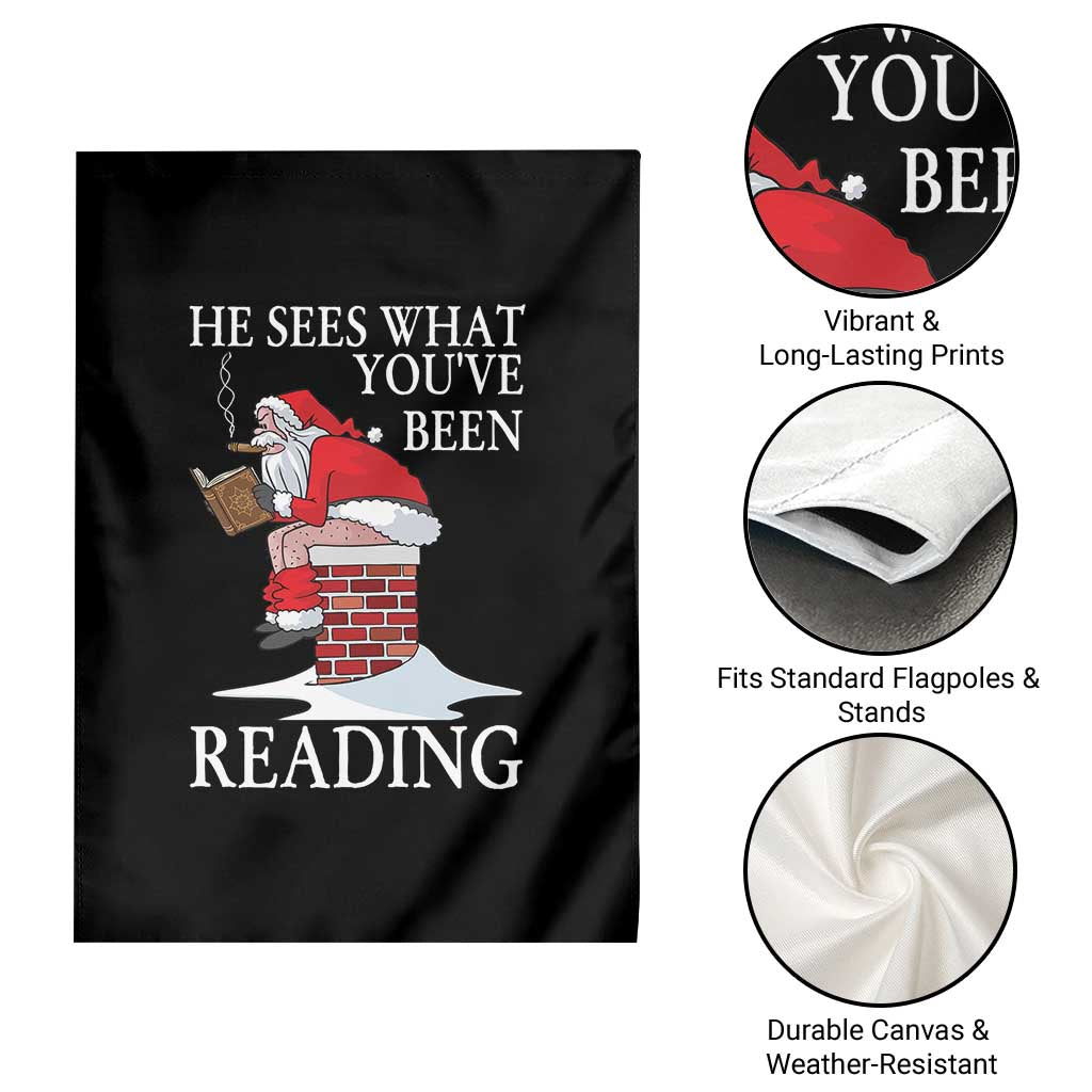 Funny Bookish Christmas Garden Flag He Sees What You Have Been Reading - Wonder Print Shop