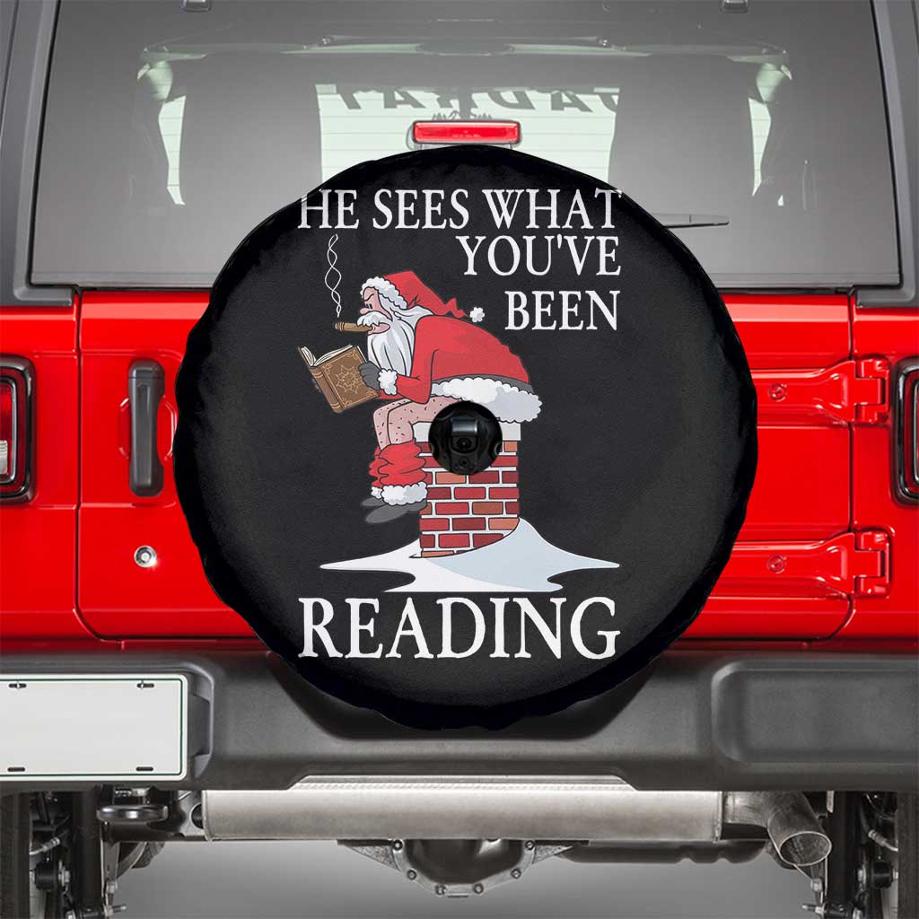 Funny Bookish Christmas Spare Tire Cover He Sees What You Have Been Reading - Wonder Print Shop