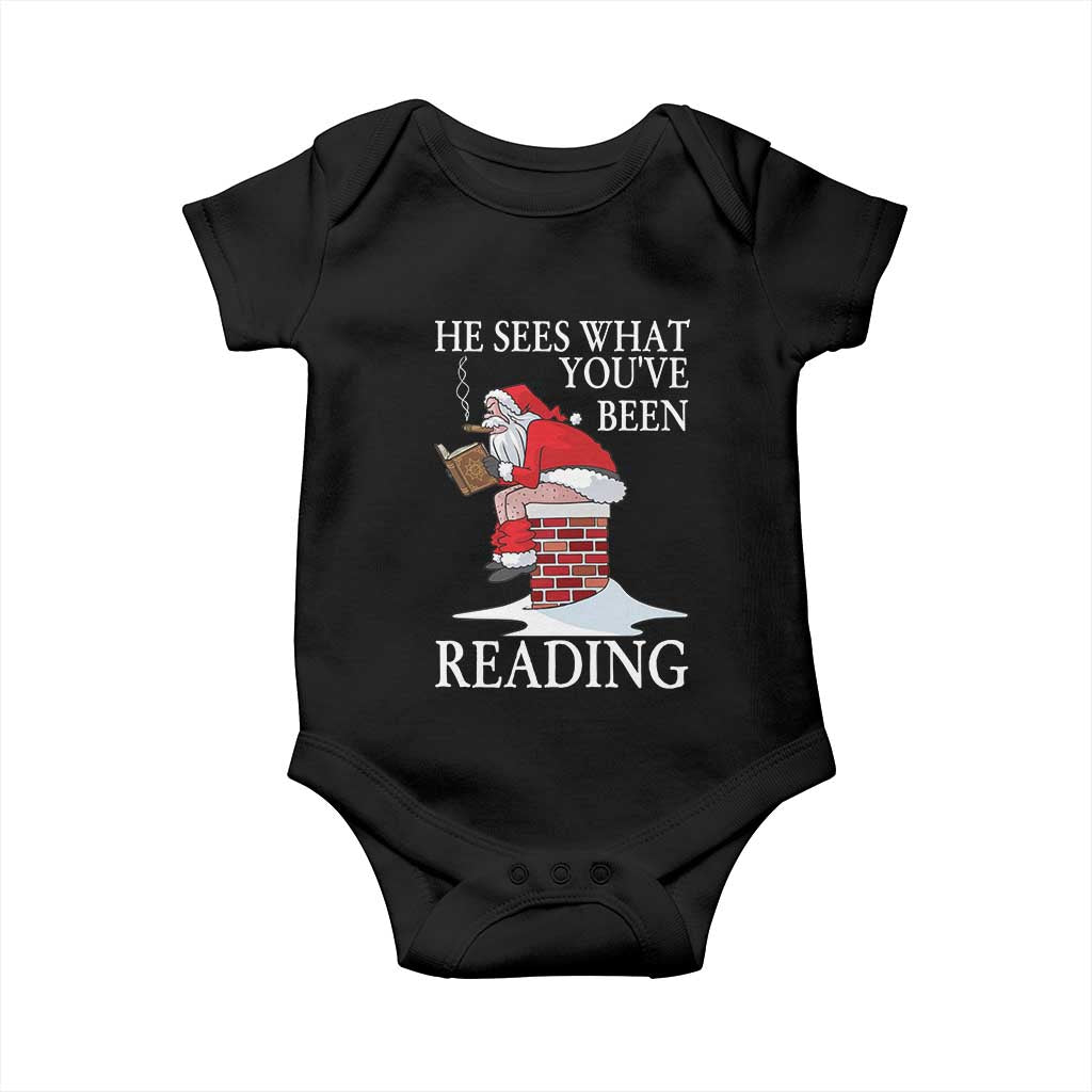 Funny Bookish Christmas Baby Onesie He Sees What You Have Been Reading - Wonder Print Shop