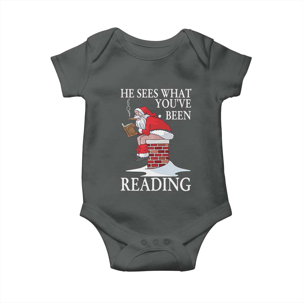Funny Bookish Christmas Baby Onesie He Sees What You Have Been Reading - Wonder Print Shop