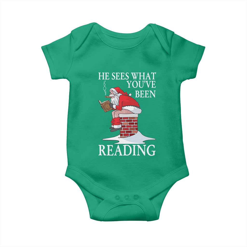 Funny Bookish Christmas Baby Onesie He Sees What You Have Been Reading - Wonder Print Shop