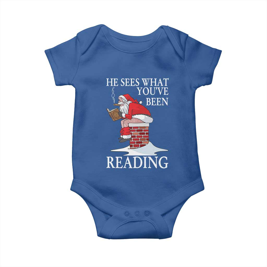 Funny Bookish Christmas Baby Onesie He Sees What You Have Been Reading - Wonder Print Shop