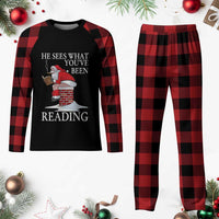 Funny Bookish Christmas Plaid Pajama Set He Sees What You Have Been Reading - Wonder Print Shop