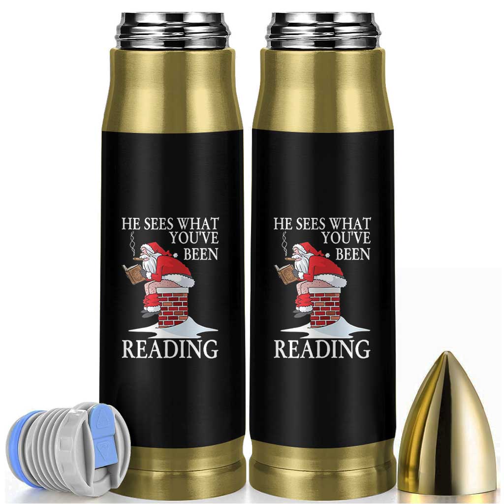 Funny Bookish Christmas Bullet Tumbler He Sees What You Have Been Reading - Wonder Print Shop