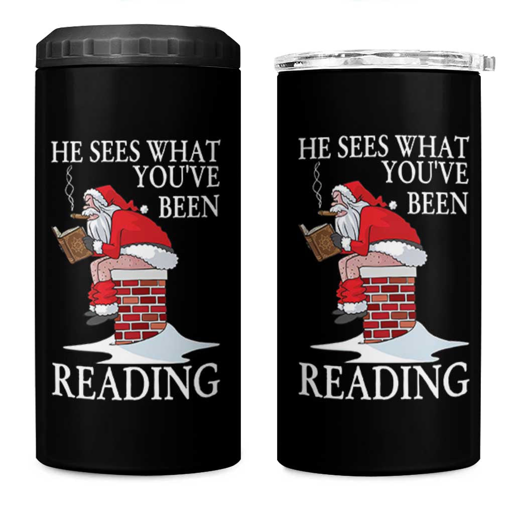 Funny Bookish Christmas 4 in 1 Can Cooler Tumbler He Sees What You Have Been Reading - Wonder Print Shop