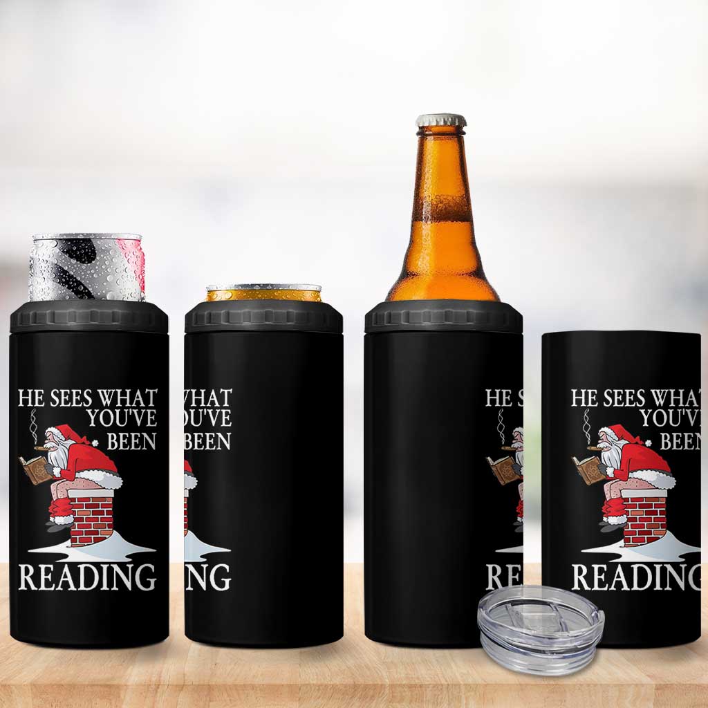 Funny Bookish Christmas 4 in 1 Can Cooler Tumbler He Sees What You Have Been Reading - Wonder Print Shop