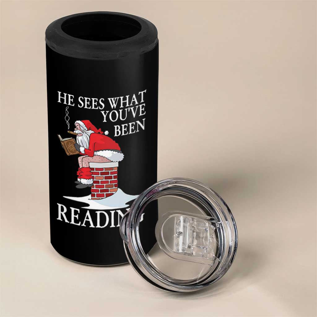 Funny Bookish Christmas 4 in 1 Can Cooler Tumbler He Sees What You Have Been Reading - Wonder Print Shop